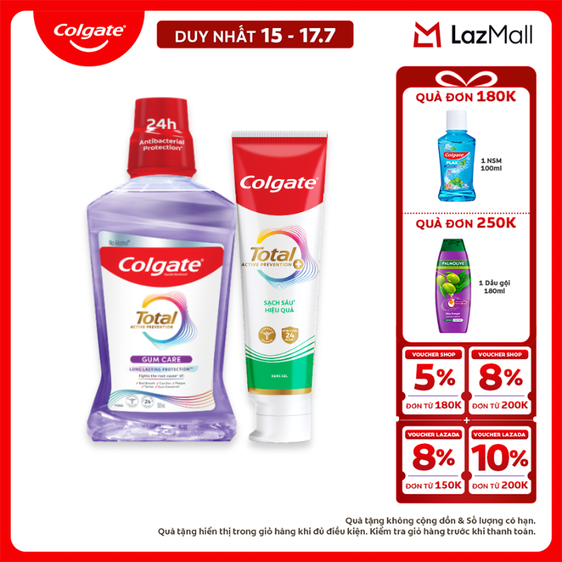 [Chỉ 15-17.7_X2 Voucher giảm đến 18%] Bộ sản phẩm Colgate Total bảo vệ nướu khỏe (Kem đánh răng  Nước súc miệng)