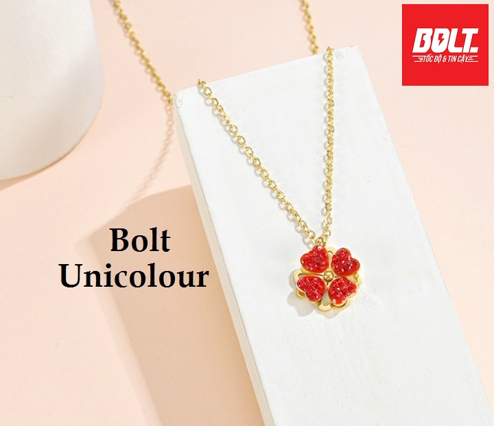 Dây chuyền titan vàng 24k cỏ 4 lá màu đỏ bu06- bolt unicolour