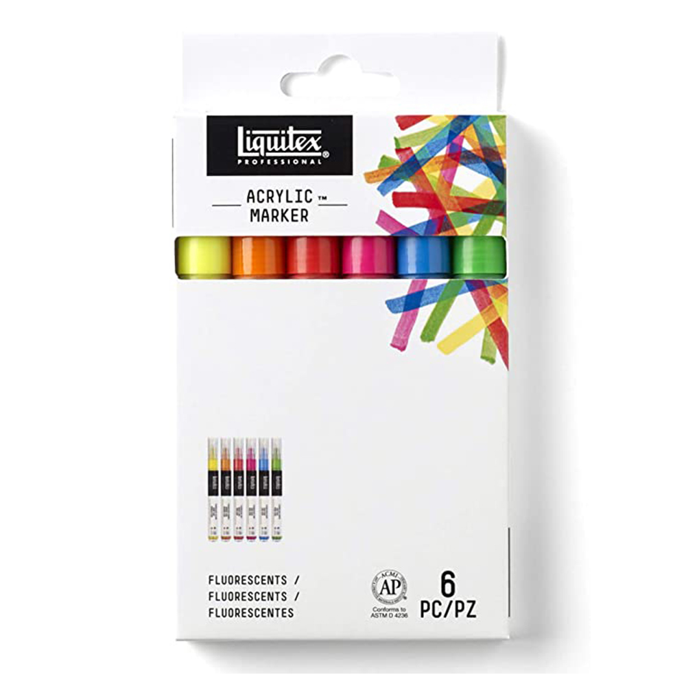 Hộp 6 cây bút vẽ màu acrylic phát quang Liquitex Acrylic Paint marker ngòi 2mm