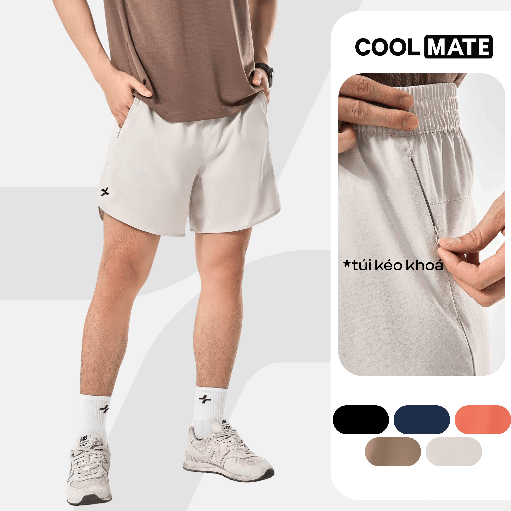 Quần short nam thể thao chạy bộ, tập Gym, Pickleball độ dài 6 inch zipped có túi kéo khoá Coolmate