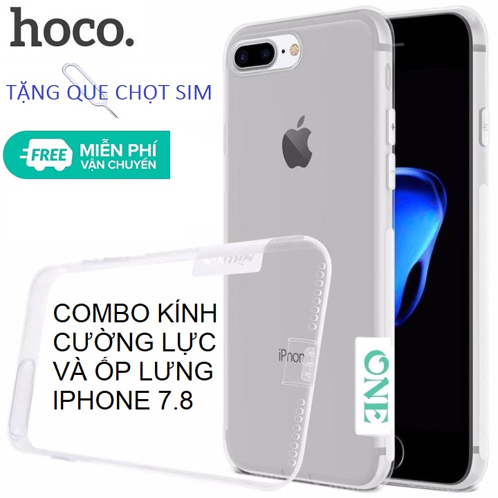 [HCM]Combo Kính cường lực và ốp dẻo hoco dùng cho ip7 ip8 tặng que chọt sim miễn phí vận chuyển