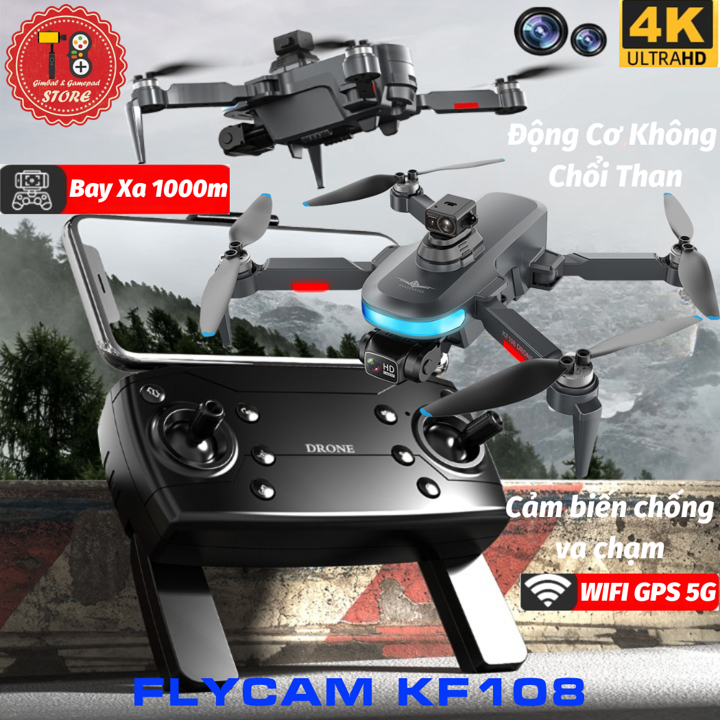 Máy Bay Điều Khiển Từ Xa 4 Cánh Flycam KF108 Pro Flycam mini động cơ không chổi than Chế độ cảm biến chống ngại vật OAS siêu nhạy Drone camera 4k flycam mini Pin siêu trâu flycam giá siêu rẻ