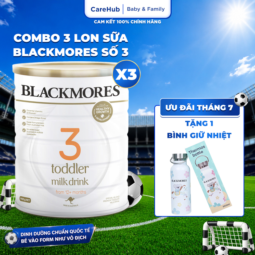 [Date 04/2027 + BÌNH GIỮ NHIỆT KOALA] Combo 3 Lon Sữa Blackmores số 3 Toddler Milk Drink Lon 900g - Hàng Úc Chính Hãng