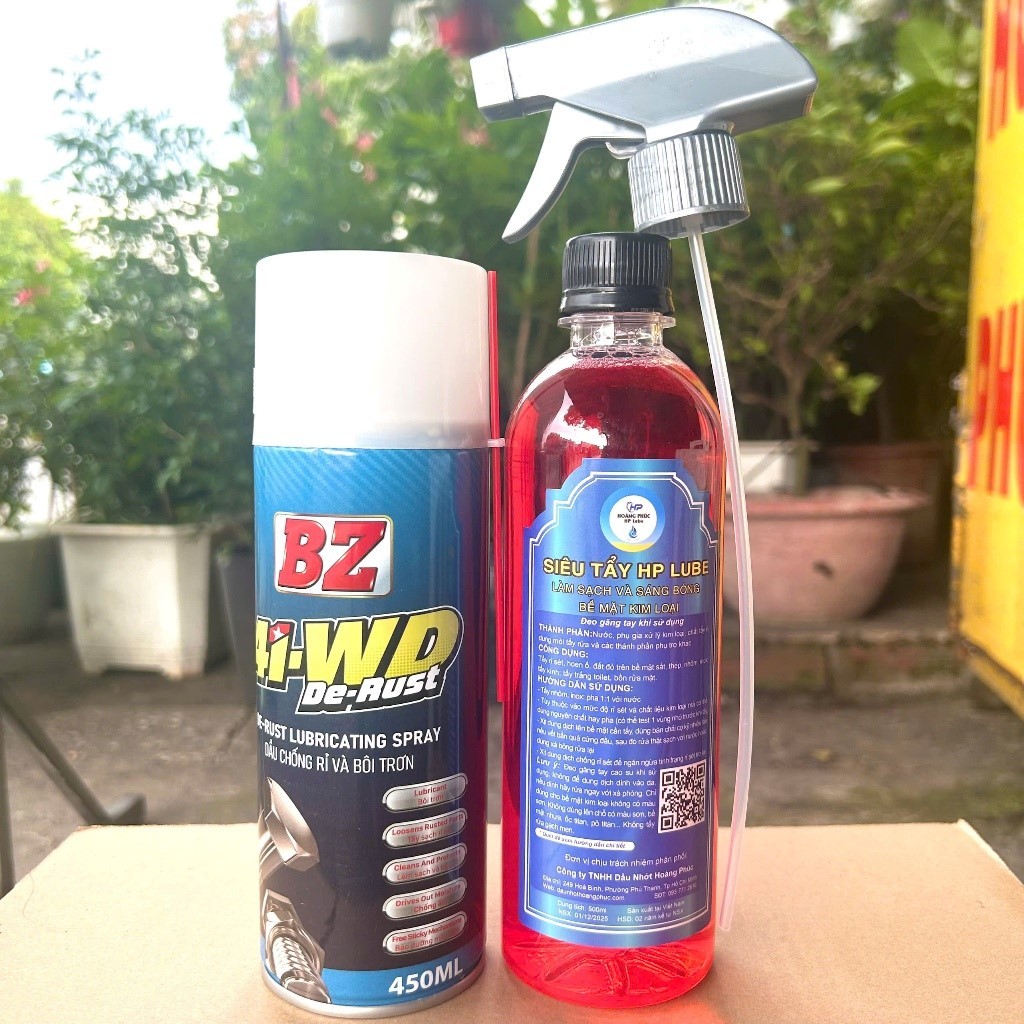 COMBO Tẩy Rửa Xe, Tẩy Rỉ Sét HP LUBE Kèm Tẩy Nhớt Chai 500ml Và Bôi Trơn Chống Rỉ Sét chai 450ml