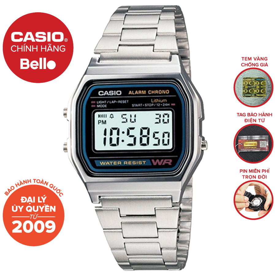 Đồng hồ casio nam a158wa-1 bảo hành chính hãng 1 năm - pin trọn đời