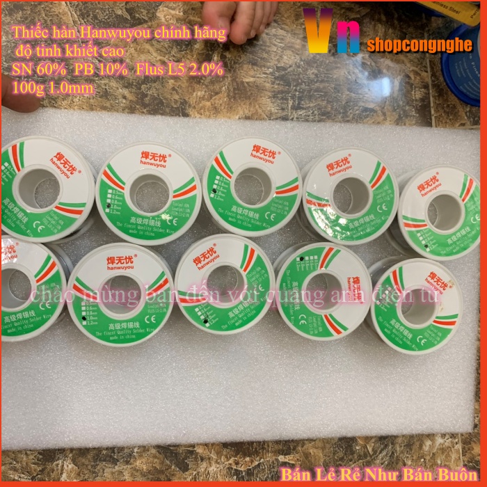 Thiếc hàn hanwuyou chính hãng  độ tinh khiết cao sn 60%  pb 40%  flus l5 2.0% 100g 1.0mm