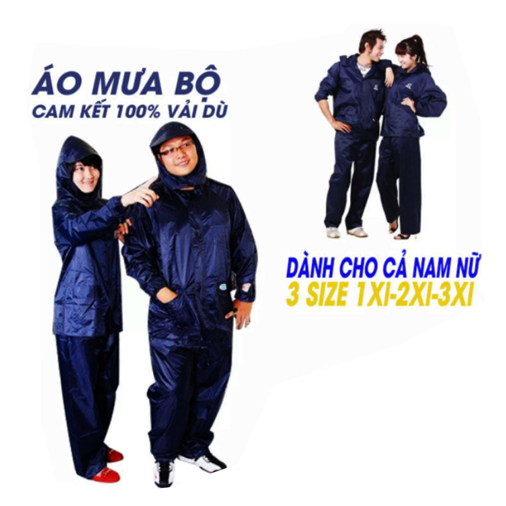 Áo mưa bộ cao cấp người lớn dày - Vải dù PVC - bền chắc đẹp - thời trang - phù hợp Nam Nữ - Chống thấm tuyệt đối