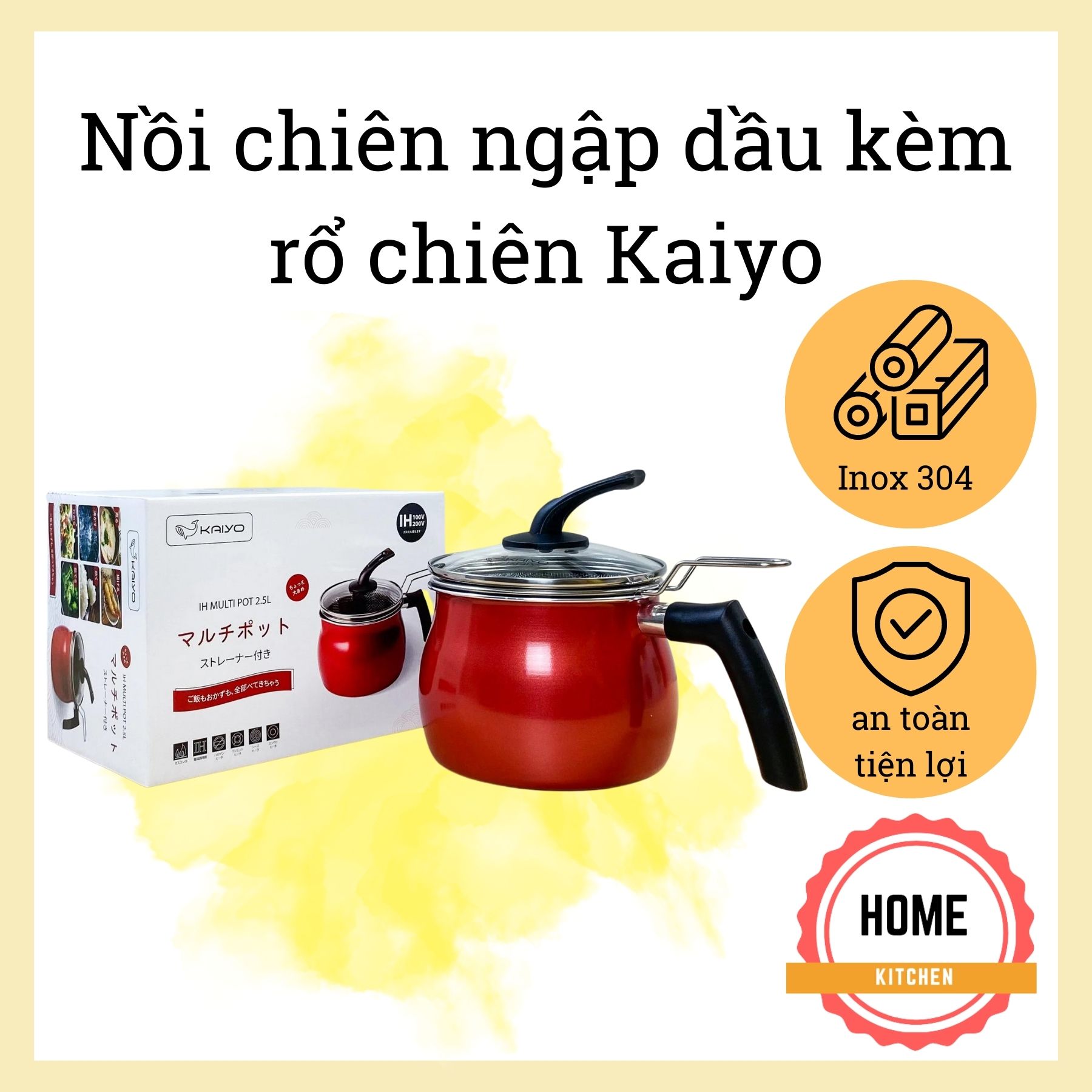Nồi Chiên Ngập Dầu Kèm Rổ Chiên, Vung Tự Đứng Kaiyo Nhật Bản, inox 304
