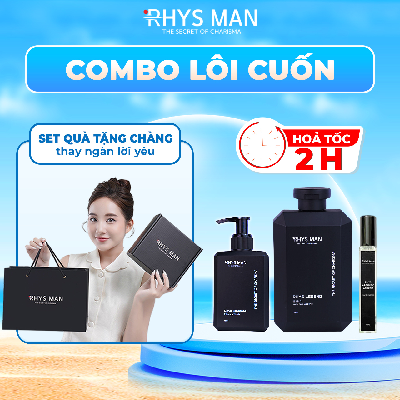 Combo Sữa tắm gội nam Legend 3in1 & Dung dịch vệ sinh nam Ultimate & Nước hoa Homme Rhys Man - Hàng 