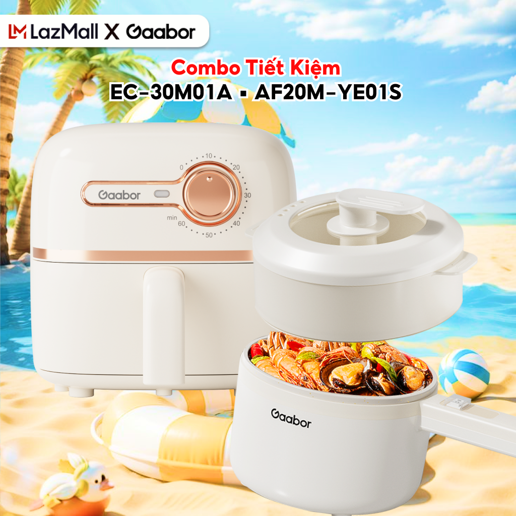 Combo Gaabor Nồi điện đa năng 2.5L EC-30M01A và nồi chiên không dầu 2L AF20M-YE01S - Combo 404 - Bảo hành 12 tháng 1 đổi 1