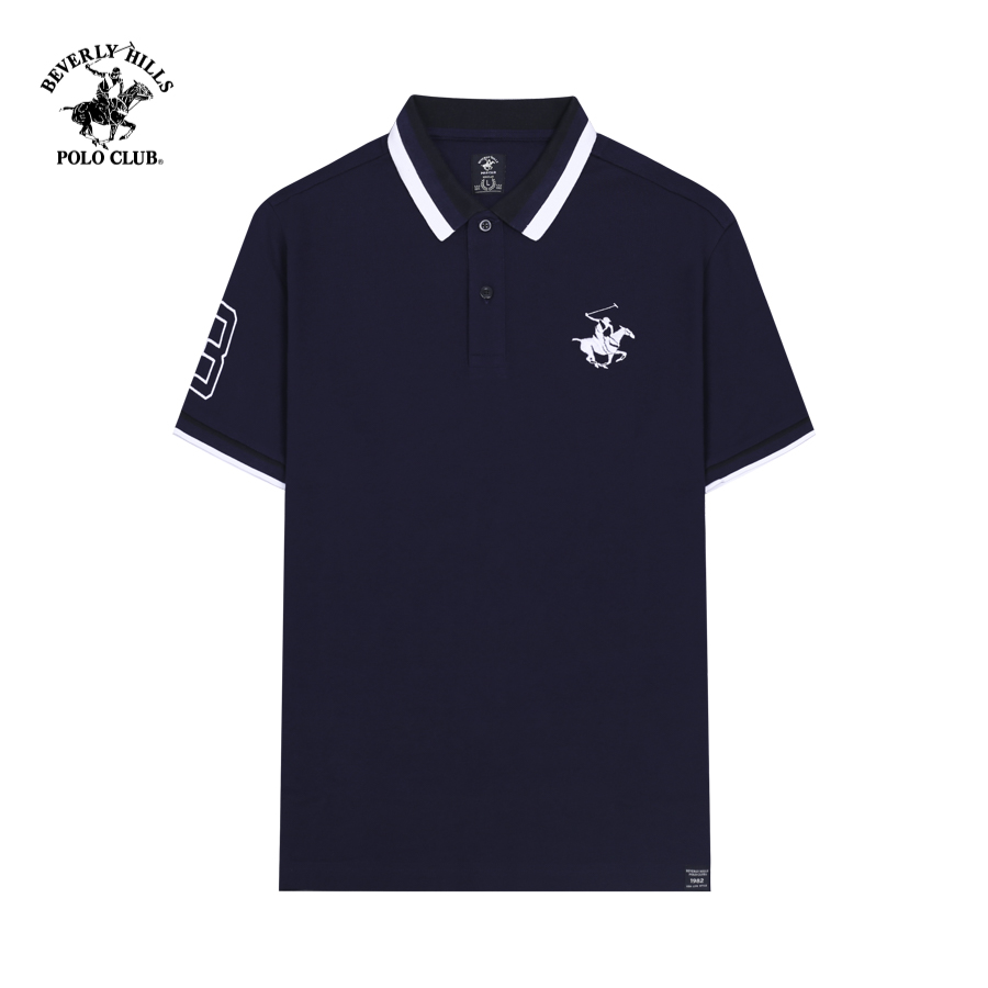 Áo polo ngắn tay nam regular fit cotton navy pha phối-pmrsw23tl0018