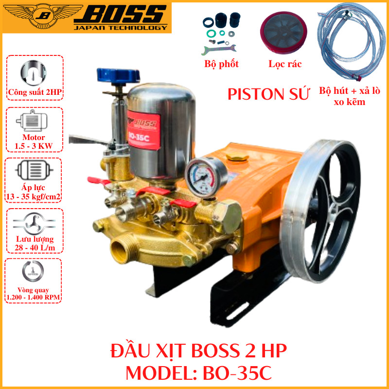 Đầu xịt rửa xe áp lực, đầu rửa xe ty sứ BOSS 2 HP dùng cho rửa xe, phun thuốc trừ sâu và vệ sinh công nghiệp | Bảo hành 12 tháng