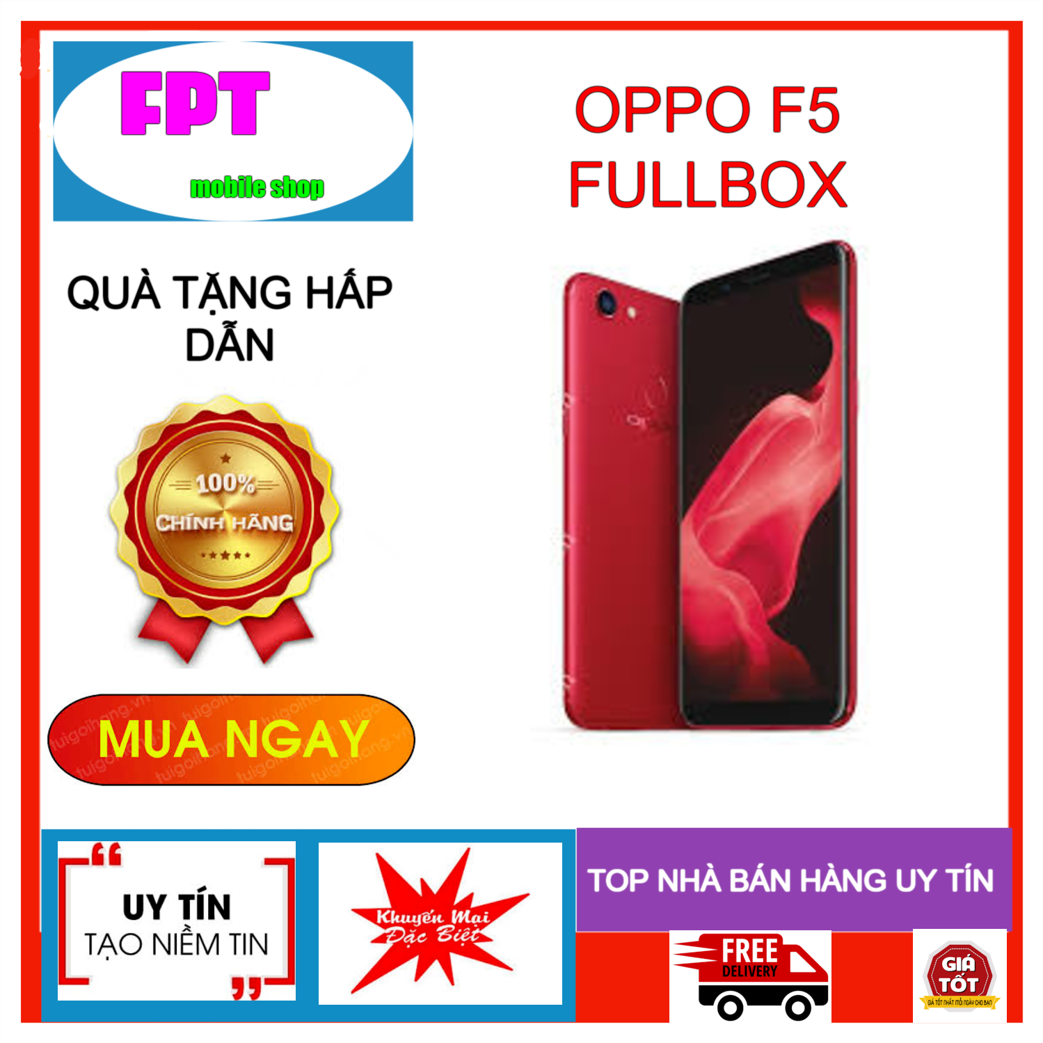 [HCM][Hàng Xịn] OPPO F5 ram 4G rom 32G Fullbox - Màu Đỏ/ Vàng/đen/Xanh - chơi PUBG mượt