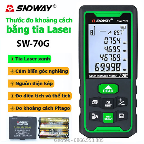 Thước đo khoảng cách laser sndway 70g tia xanh 70m