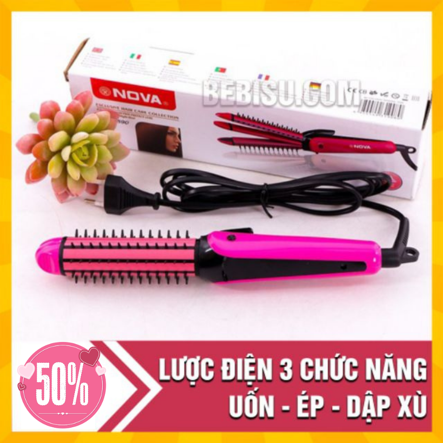 Lược Điện Uốn Tóc Đa Năng 3 in 1 NOVA 8890 - Lược Điện Nova 3in1 Cao Cấp: Làm Xoăn, Duỗi Thẳng, Dập Xù - Máy Uốn Tóc Gợn Sóng - Dễ Dàng Sử Dụng, An Toàn, Không Làm Tóc Tổn Thương. Bảo Hành Uy Tín 1 Đổi 1 Bởi Tổng Kho 1688