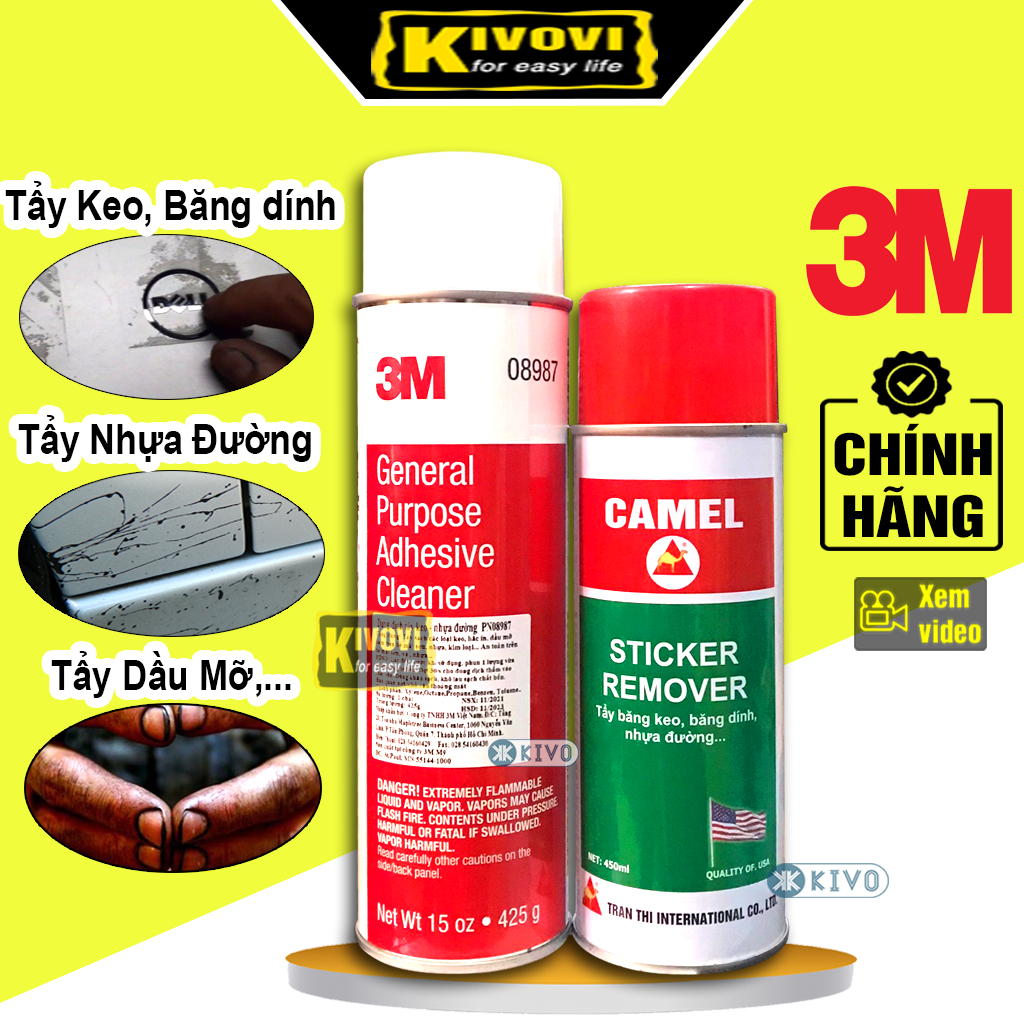 Chai Xịt Tẩy Keo 3M General Purpose Adhesive 08987 425G/ CAMEL 450ML - Bình Xịt Tẩy Rửa Đa Năng - Chai Xịt Tẩy Rửa Dầu Mỡ- Dung Dịch Tẩy Nhựa Đường 3M - Dung Dịch Tẩy Keo 3M- KIVOVI