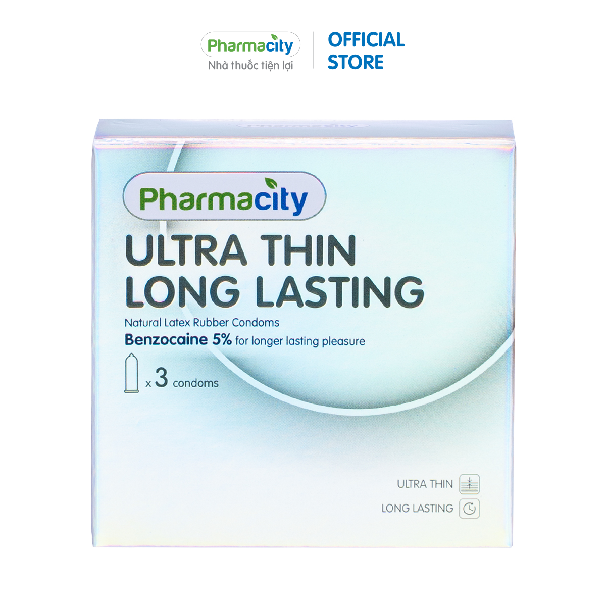 Bao Cao Su Pharmacity Ultra thin Long Lasting N Hộp 3 cái