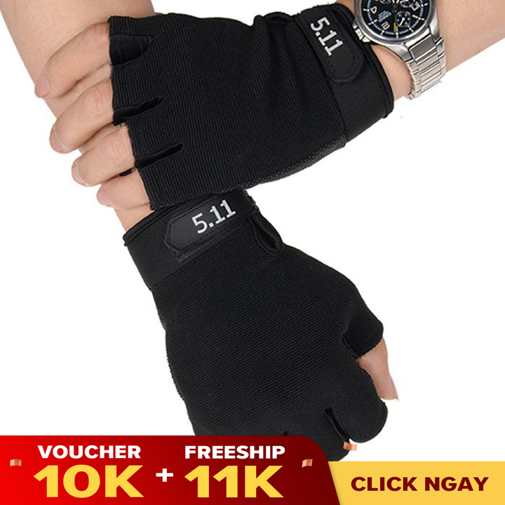 Găng Tay Nam Hở Ngón 5.11 găng tay xe máy tập gym thể thao chống nắng phong cách thời trang Dg01-1la (Đen) - TTGT89