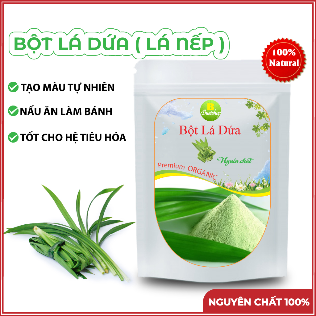 Bột lá dứa nguyên chất sấy lạnh 100g, Bột lá nếp tạo màu xanh mùi thơm tự nhiên