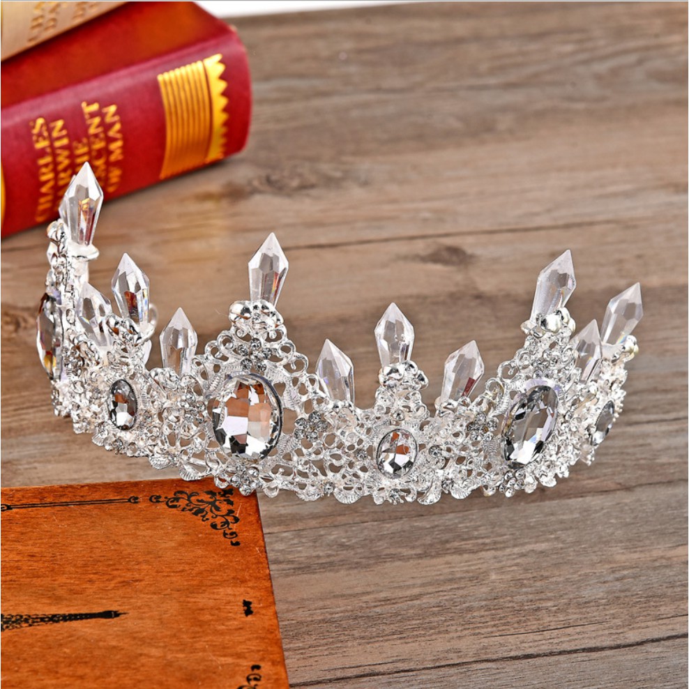 Vương Miện Nữ Hoàng pha lê phong cách vintage thanh lịch, trang trí bánh kem, phụ kiện ảnh nail