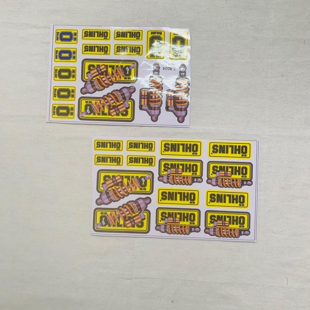 Nguyên tấm tem trang trí Ohlins dán xe máy, logo O, phuộc Ohlins