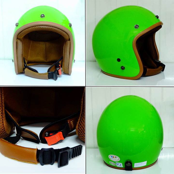 NÓN BẢO HIỂM 3/4 (MÀU XANH LÁ) SƠN BÓNG LÓT NÂU SANG TRỌNG ĐẠT CHUẨNAN TOÀN