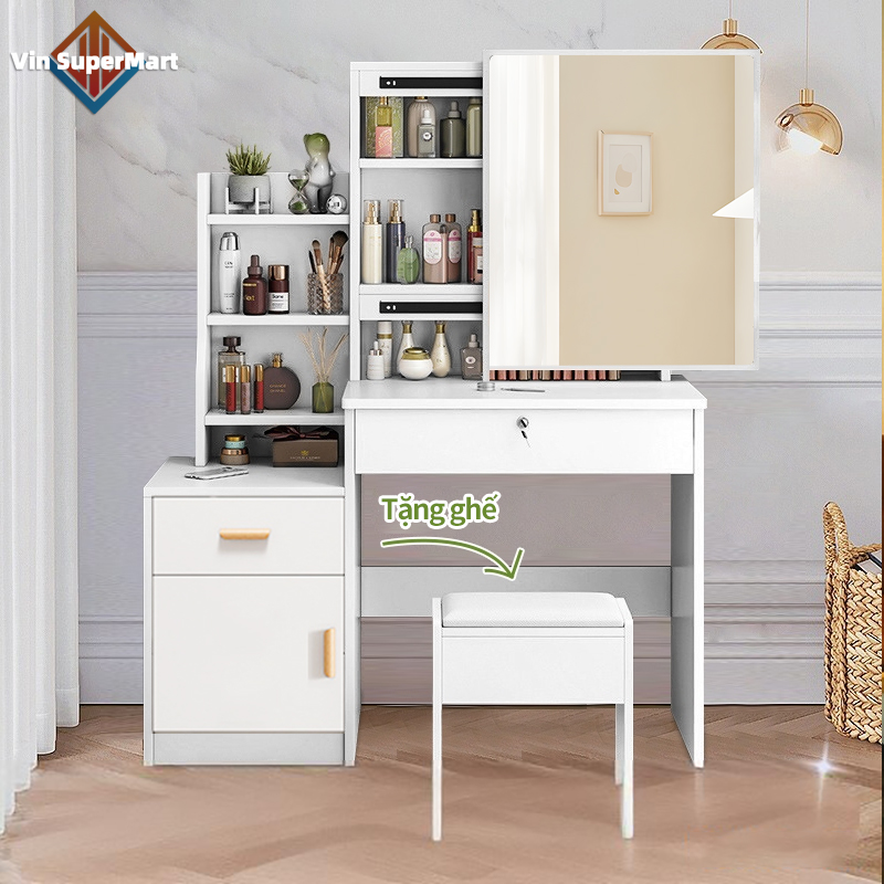 [HCM]Bàn trang điểm bắc âu ngăn kéo lệch，thời trang đơn giản hiện đại tủ lưu trữ đa năng Bàn trang điểm đơn giản bằng gỗ