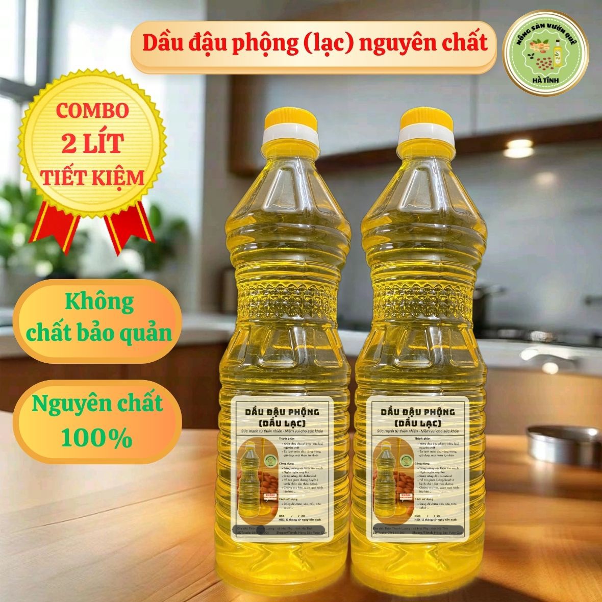 Dầu Lạc Nguyên Chất Ép Lạnh 2L – Nông Sản Vườn Quê – Dầu Đậu Phộng Sạch Nấu Ăn, Chiên Xào Thơm Ngon