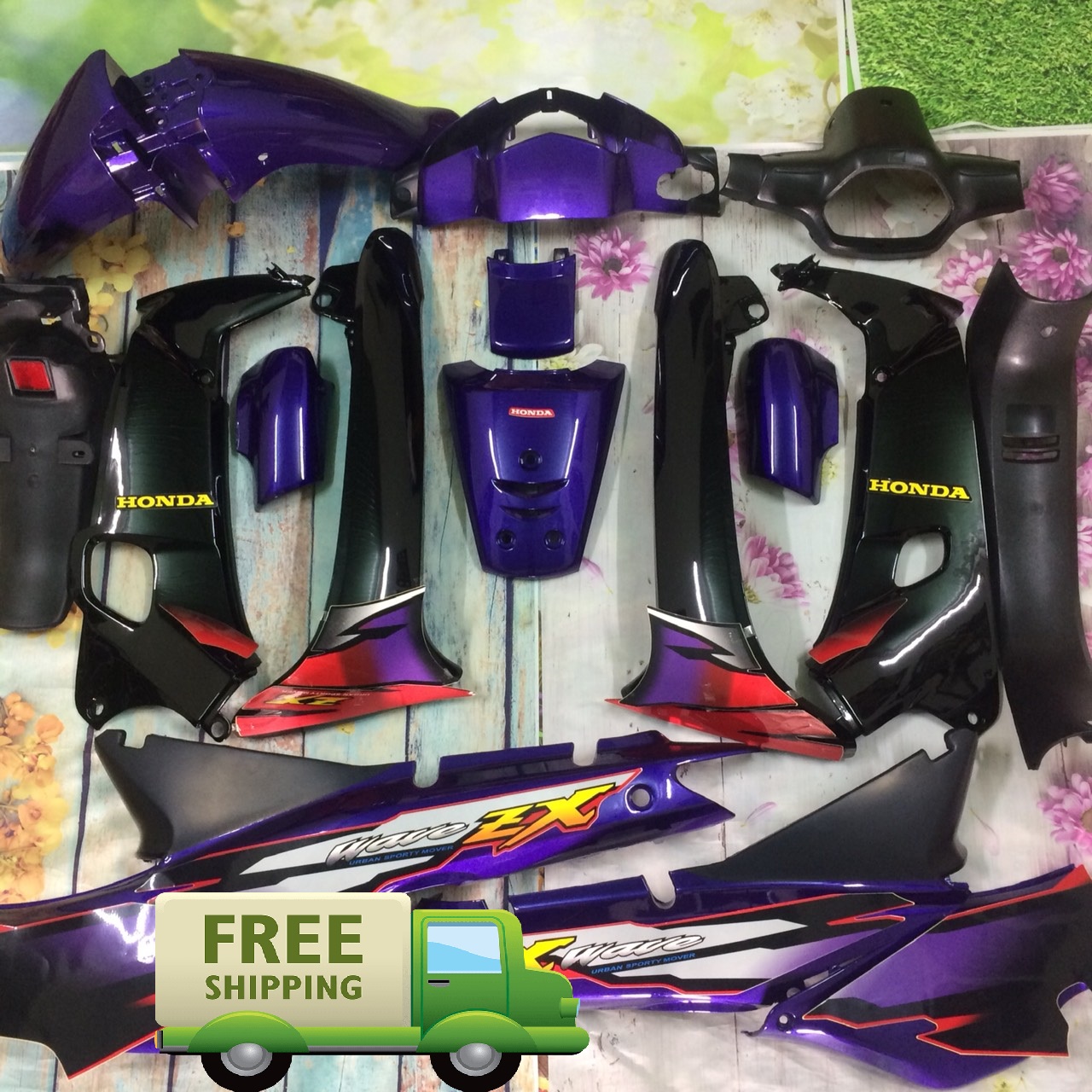 Dàn áo xe Wave ZX -Wave nhỏ -  wave alpha đời 2005-2006 màu Tím - nhựa trắng nguyên sinh ABS loại đẹp