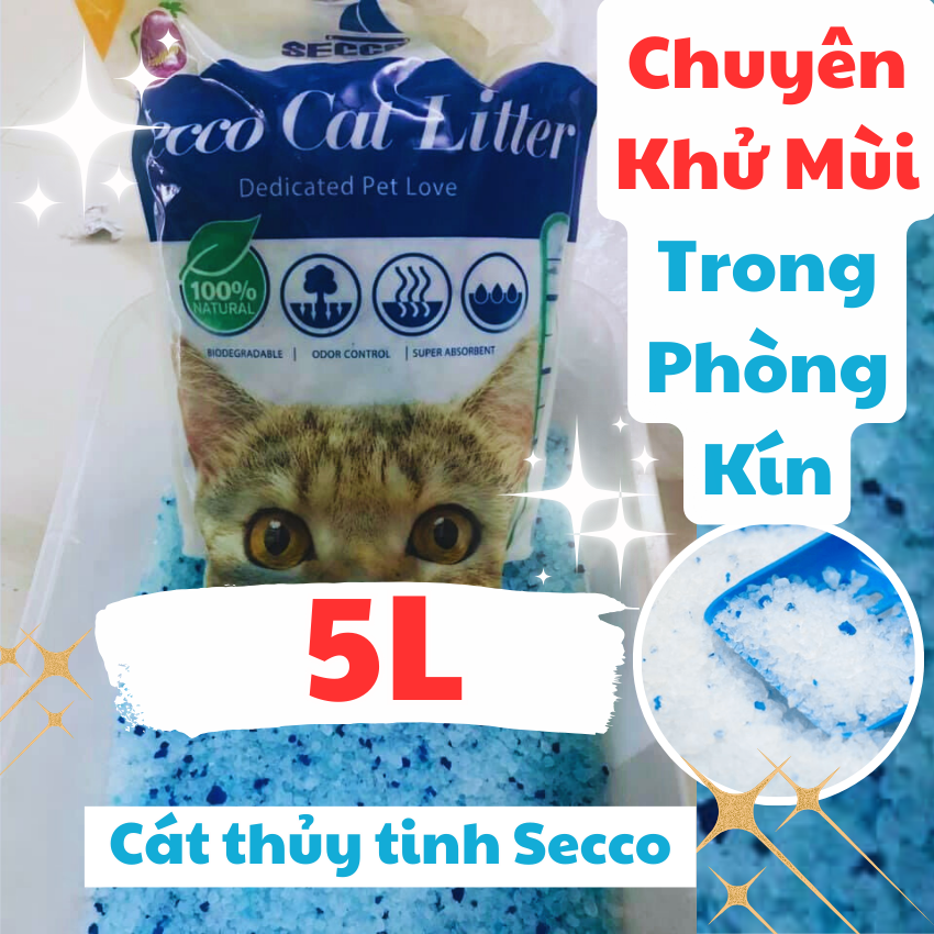 Cát Vệ Sinh Thủy Tinh Secco Cho Mèo 5L Chuyên Khử Mùi Trong Phòng Kín