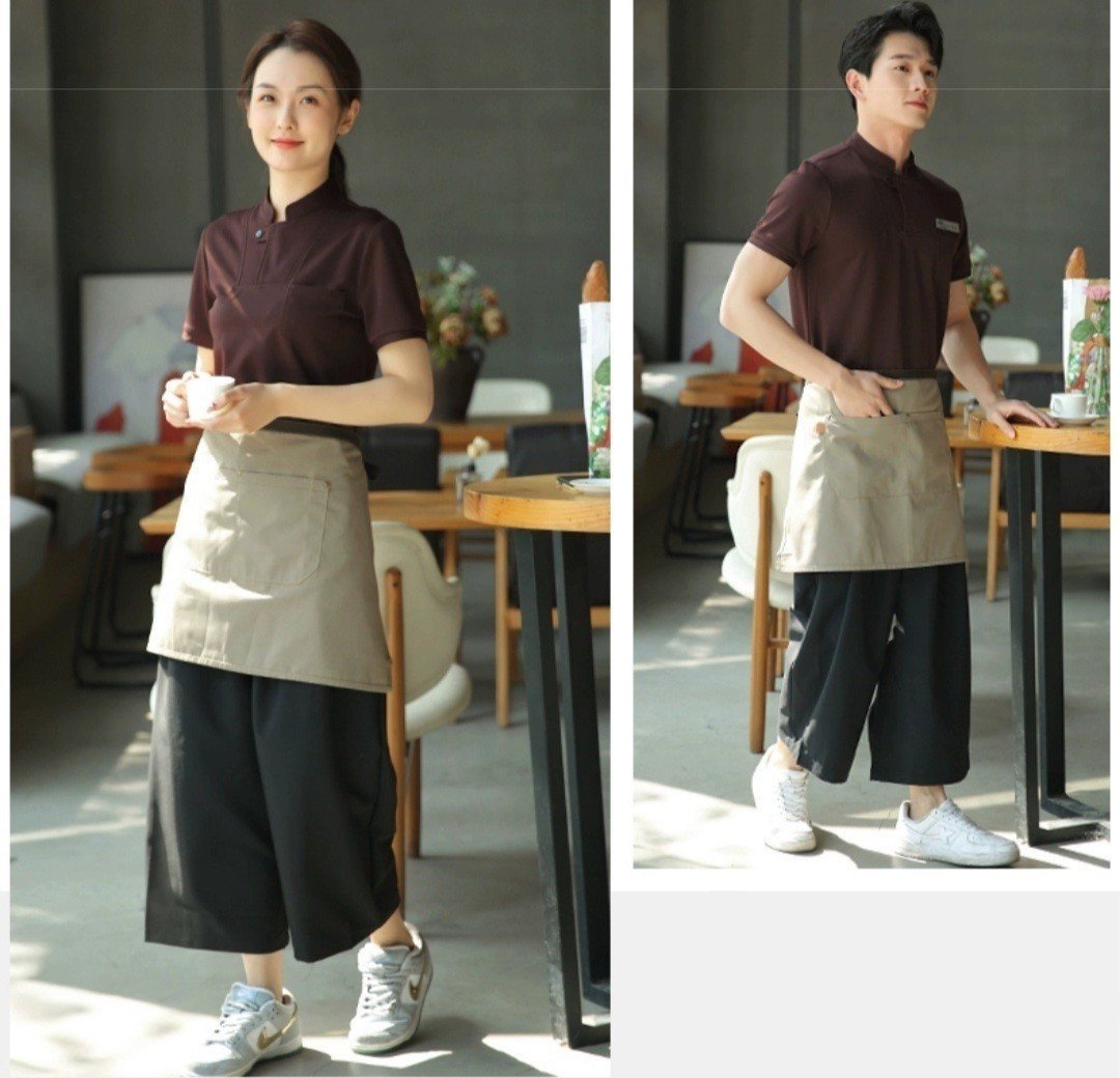 Tạp dề ngắn ngang hông Chất liệu kaki 2 lớp chống thấm cho nhân viên phục vụ nam nữ