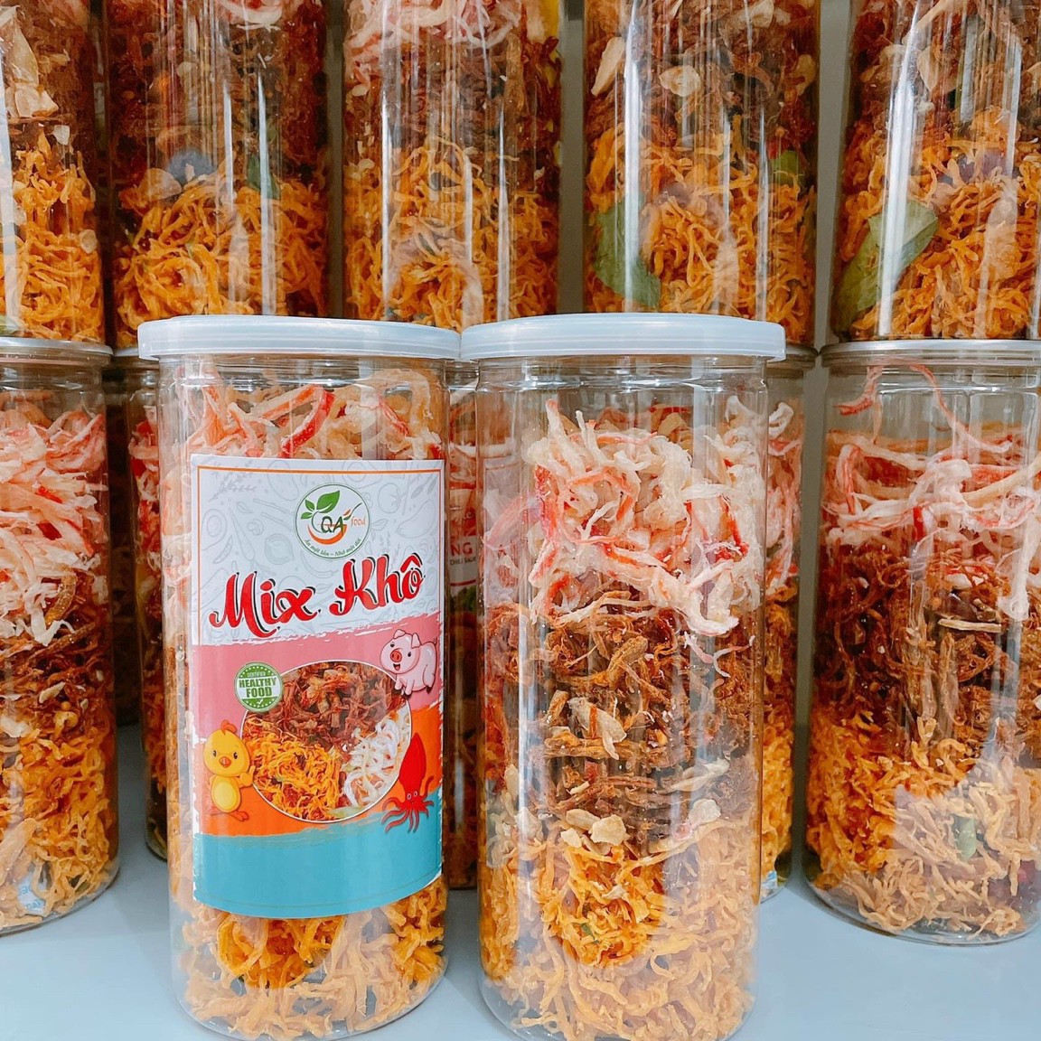 Mix 3 vị khô gà + khô heo + mực sợi hấp dừa ăn văt tiện lợi, healthy hũ pet 300g eatclean food