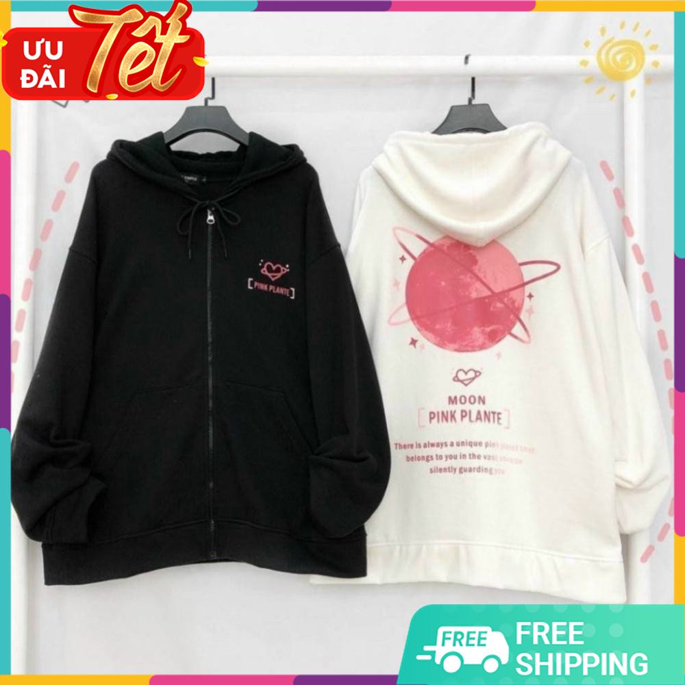 *Siêu Giảm Giá* Áo Khoác Nữ In Hình Mặt Trăng kèm chữ Pink Planet Không Tróc Không Xù Lông