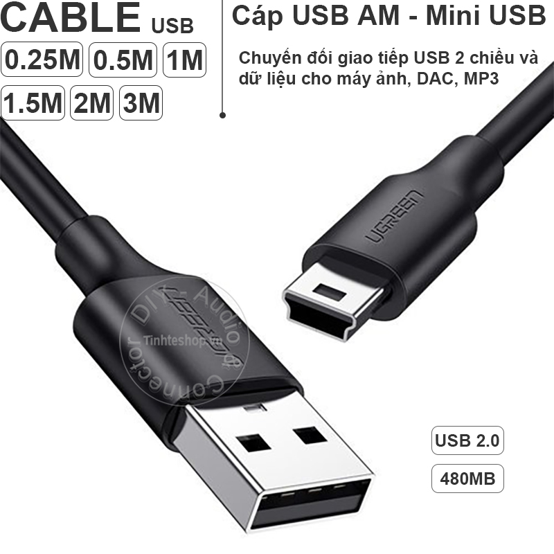 Cáp usb am sang mini usb 5pin 0.25m đến 3m - cáp chuyển dữ liệu máy ảnh mp3 gps tv box android vào máy tính ugreen us132