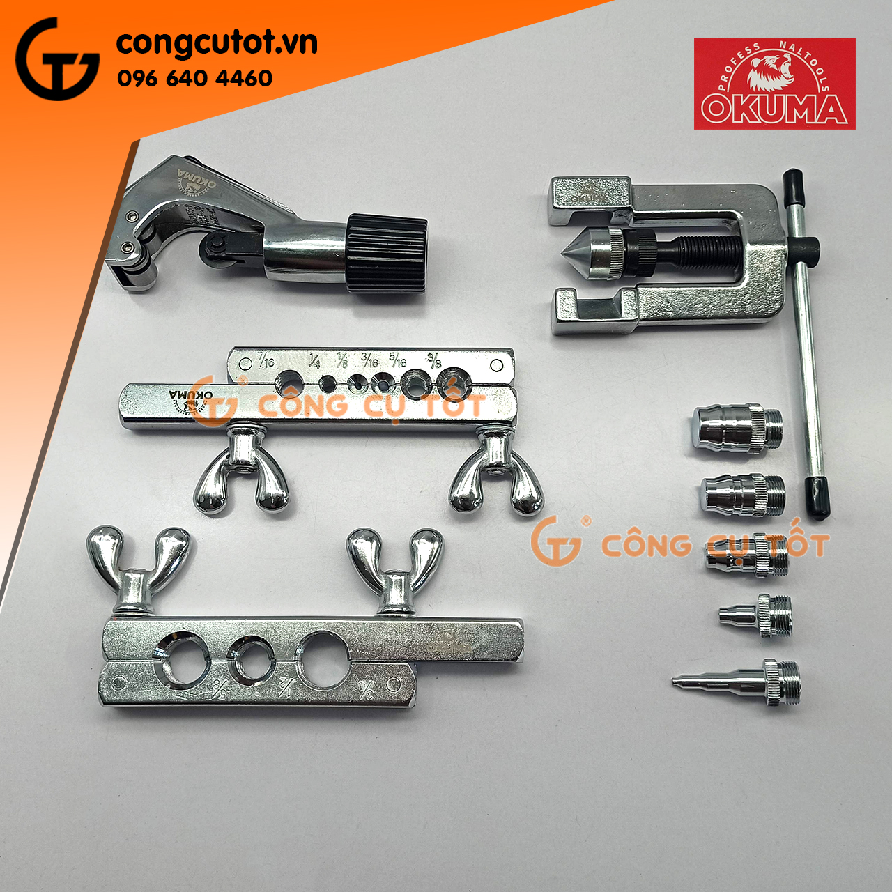Bộ nong loe ống đồng, bộ lã ống đồng điều hòa okuma 8 cỡ 1/8-3/4