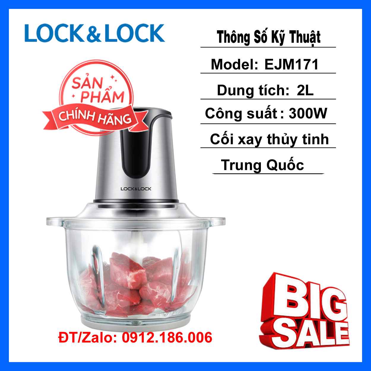 Máy xay thịt 2 lưỡi dao kép lock&lock ejm171 - hàng chính hãng