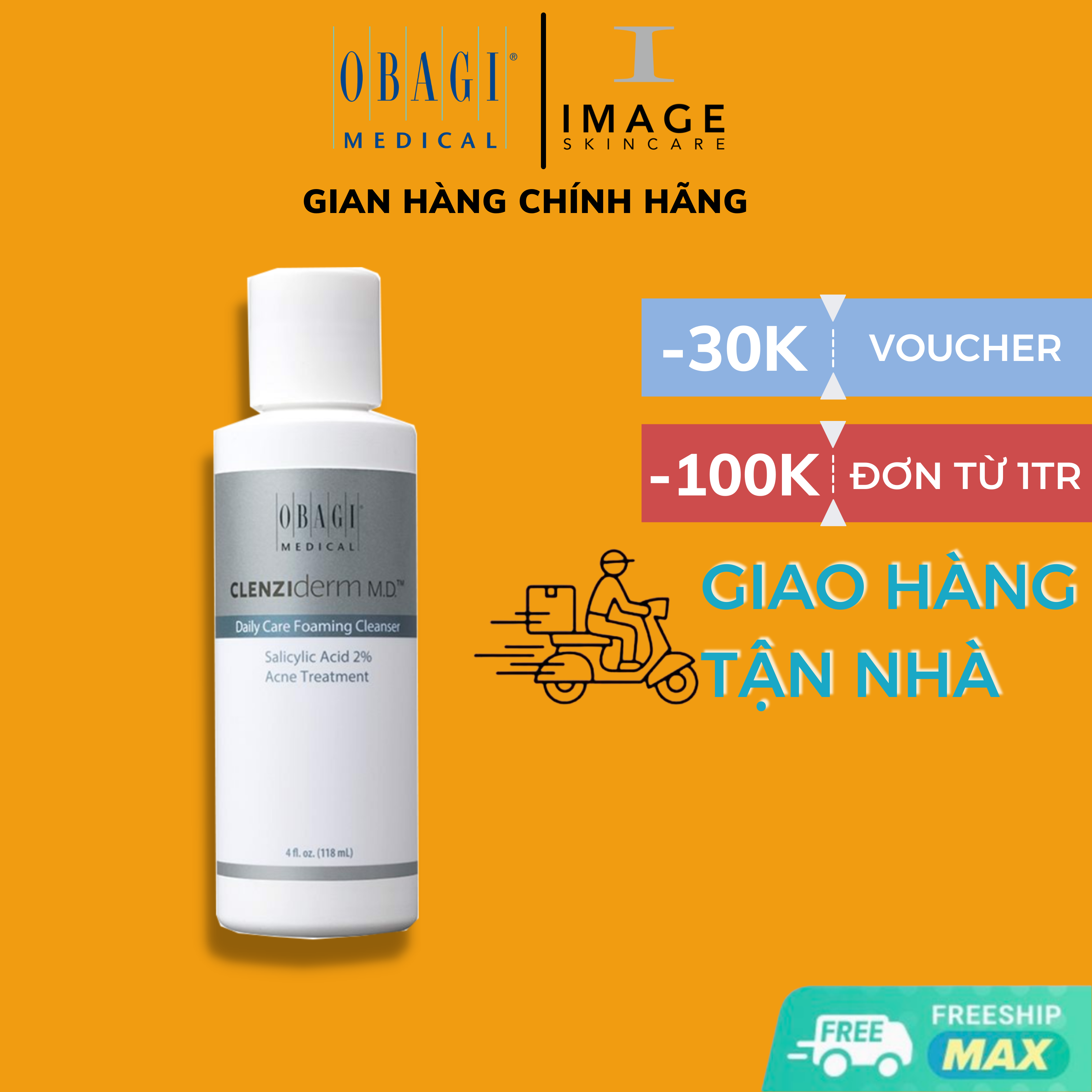 Sữa rửa mặt giảm mụn cho da dầu nhờn - Clenziderm Md Daily Care Foaming Cleanser - 118ML.