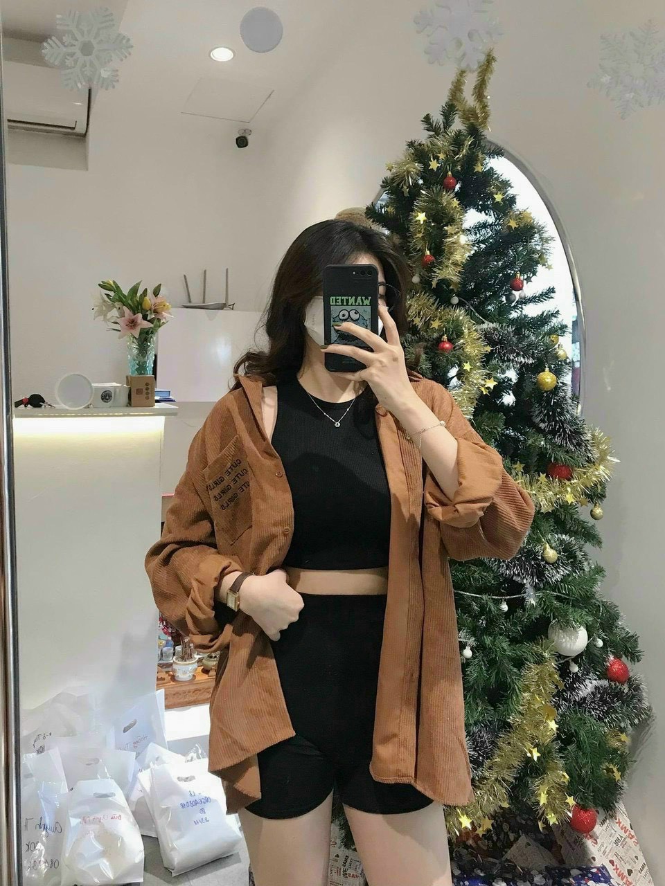 Áo khoác sơ mi chất nhung nữ form rộng chuẩn unisex