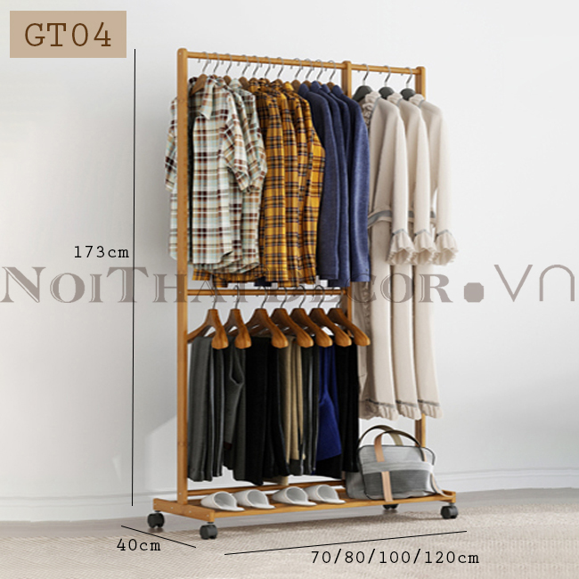 Giá treo quần áo đa năng nhiều tầng kệ treo quần áo nhiều ngăn treo giá kệ treo áo dài váy dài giá treo quần áo bằng gỗ kệ treo quần áo gỗ NGT04
