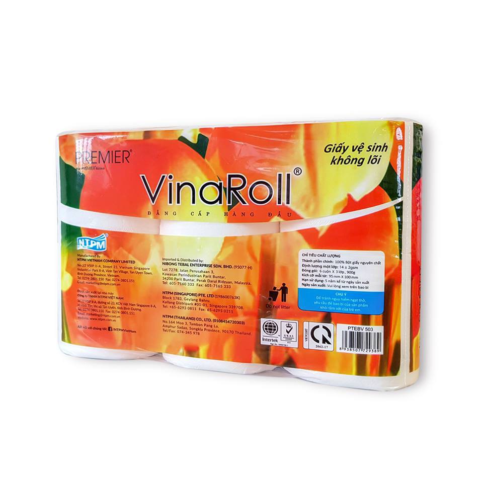 [HCM]Giấy vệ sinh VinaRoll 6 cuộn 3 lớp cao cấp không lõi