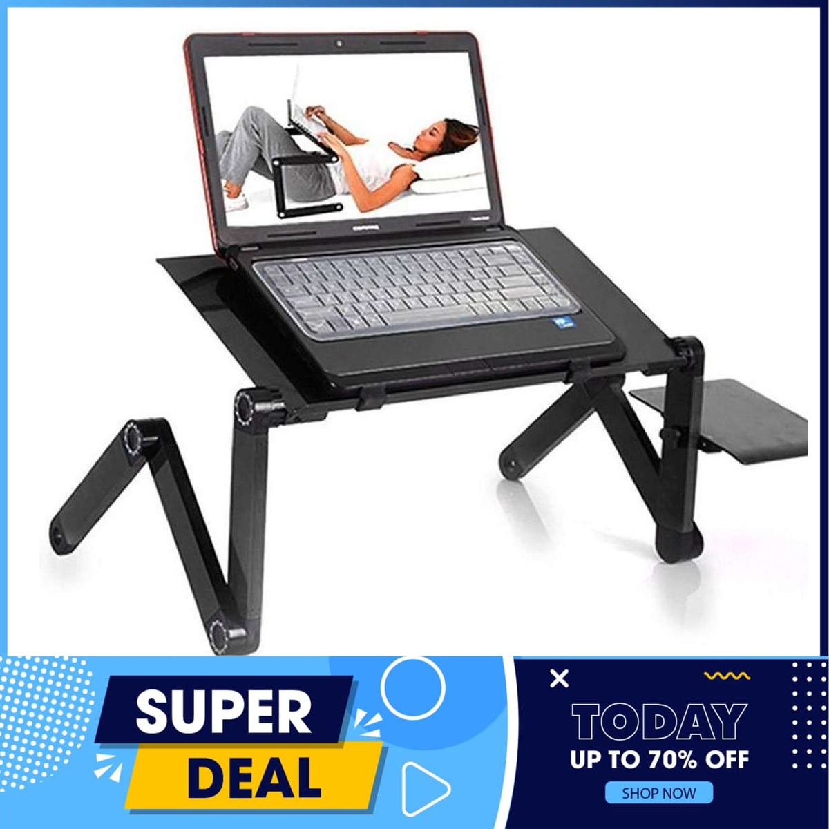 Bàn Laptop Đa Năng Quay 360, Chất Liệu Hợp Kim Nhôm Cao Cấp Siêu Bền, Bàn đỡ máy tính xách tay thông minh, Bàn Kê Laptop Đa Năng (Có 2 Quạt tản nhiệt + Bàn di chuột +2 miếng chặn laptop), Chân kê laptop đa năng có thể gấp gọn
