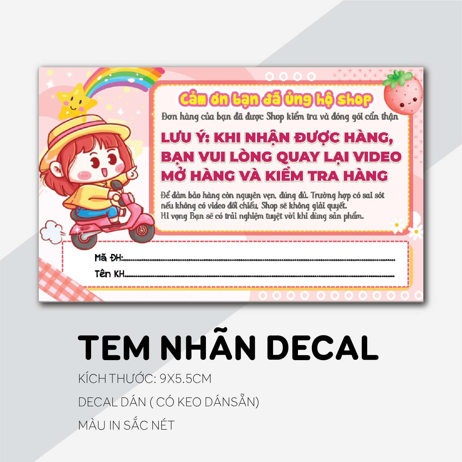 Combo 100 Tem dán quay clip trước khi mở hàng - Kích thước 9x5 - Có keo mặt sau