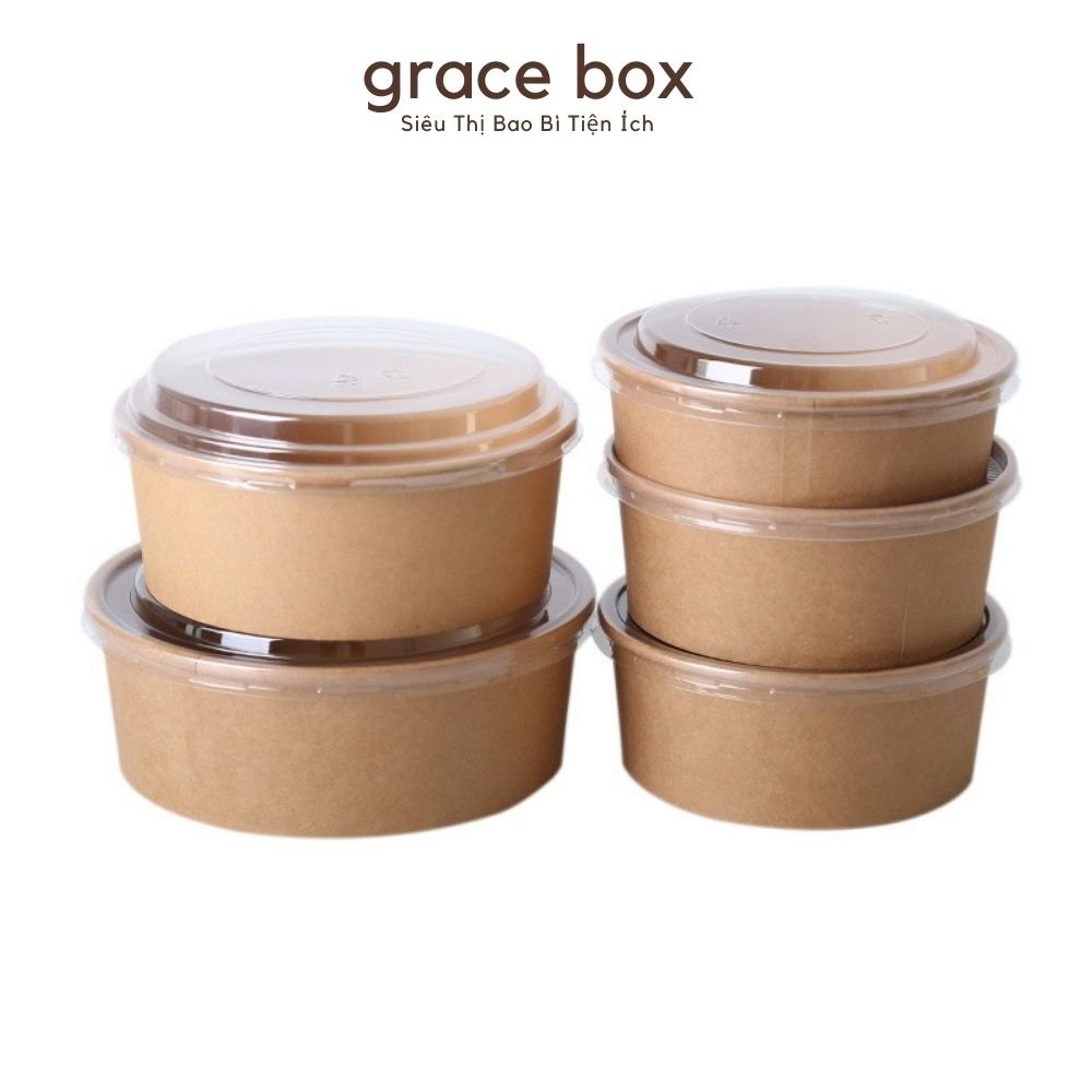 {Gía Sỉ} Combo 50 Tô Giấy Kraft Nắp Ped - Hàng Loại 1 - Siêu Thị Bao Bì Grace Box