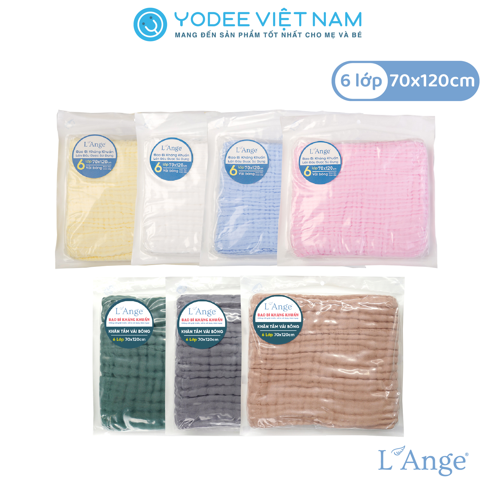 L'Ange Khăn tắm vải bông 6 lớp 70x120cm