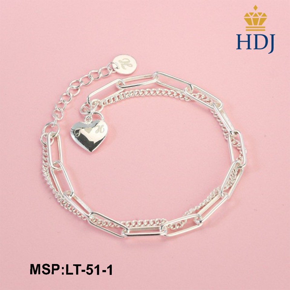 Lắc tay nữ bạc đẹp mặt Trái Tim khắc tên trang sức cao cấp HDJ mã LT-51-1