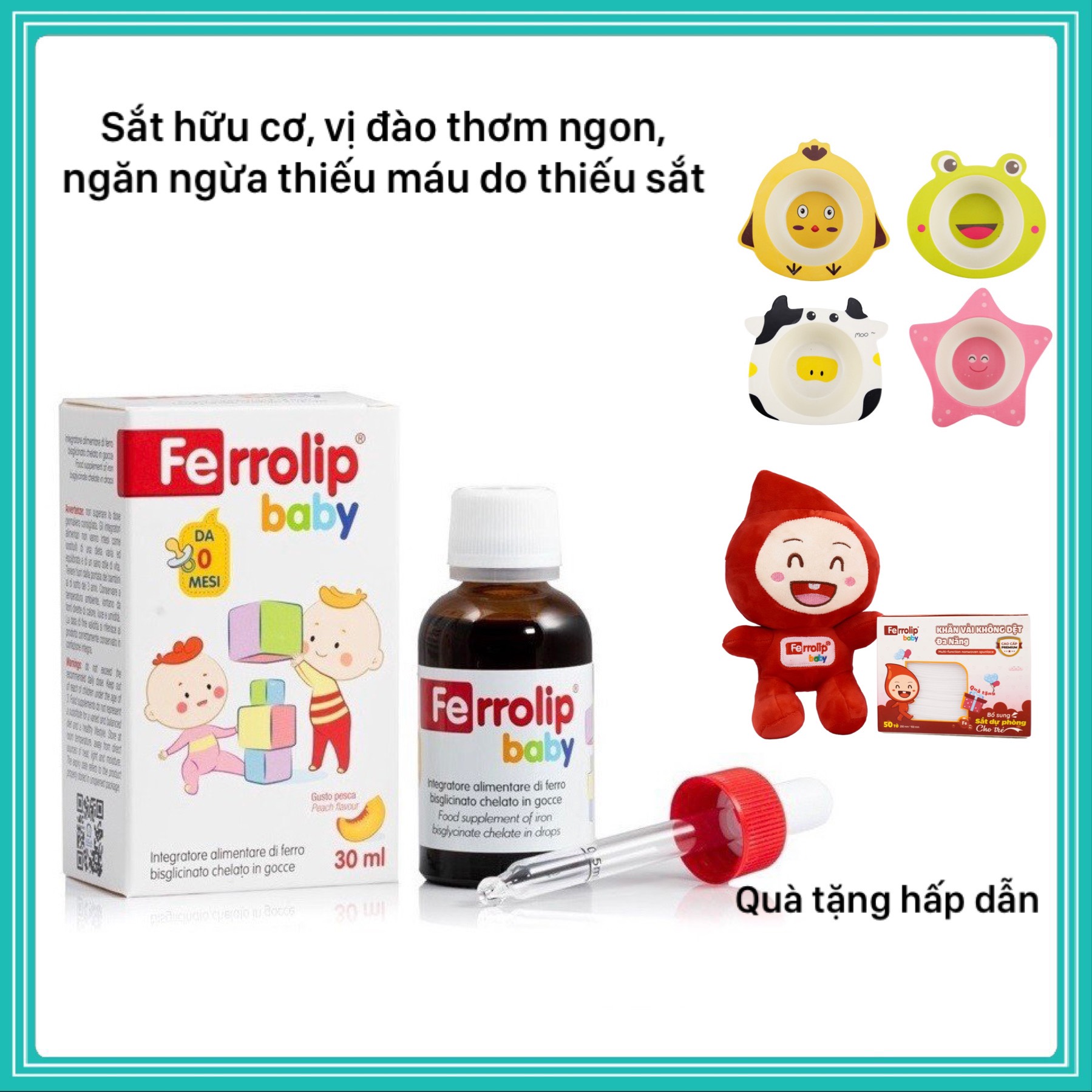 Sắt hữu cơ Ferrolip Baby dạng siro vị đào thơm ngon lọ 30 mL