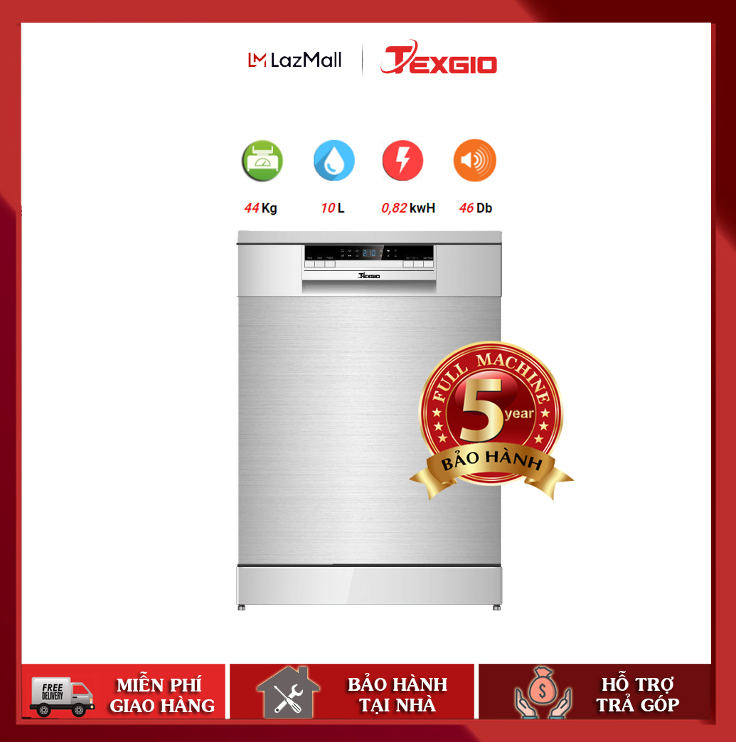 [Trả góp 0%]Máy Rửa Chén Bát 14 Bộ TEXGIO TG-W60F955 - Điều Khiển Cơ Điện Tử - Bảo Hành 05 Năm - Tặng Bộ Chất Rửa