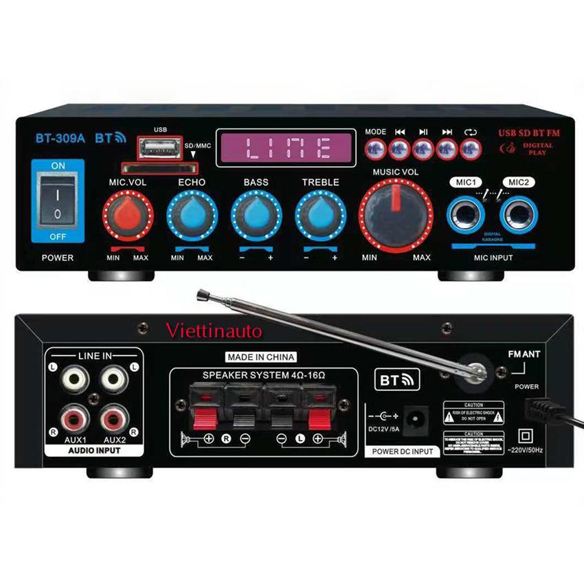 Ampli Karaoke Mini 12V đă năng 2 cổng Mic BT-309A