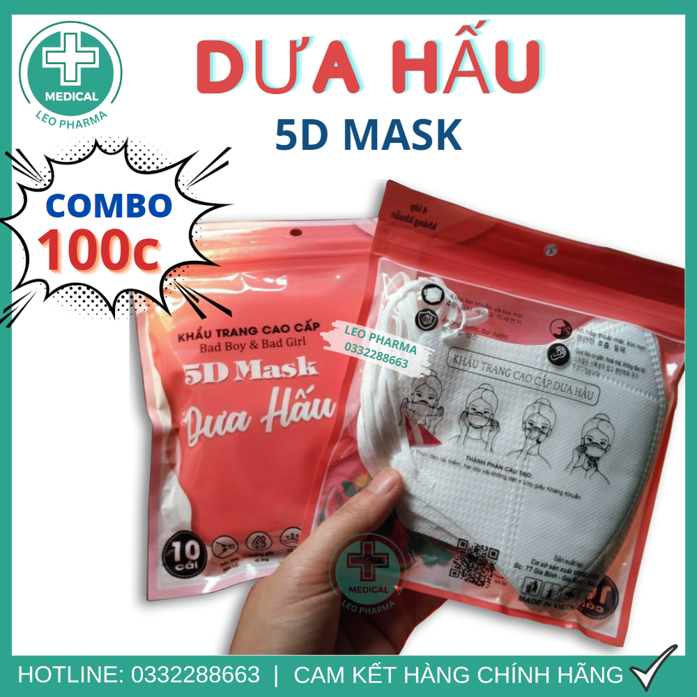 Set 100 Cái Khẩu Trang Dưa Hấu 5D Mask 3 Lớp Dày Dặn, Chống Tia UV Tránh Bụi Hiệu Quả