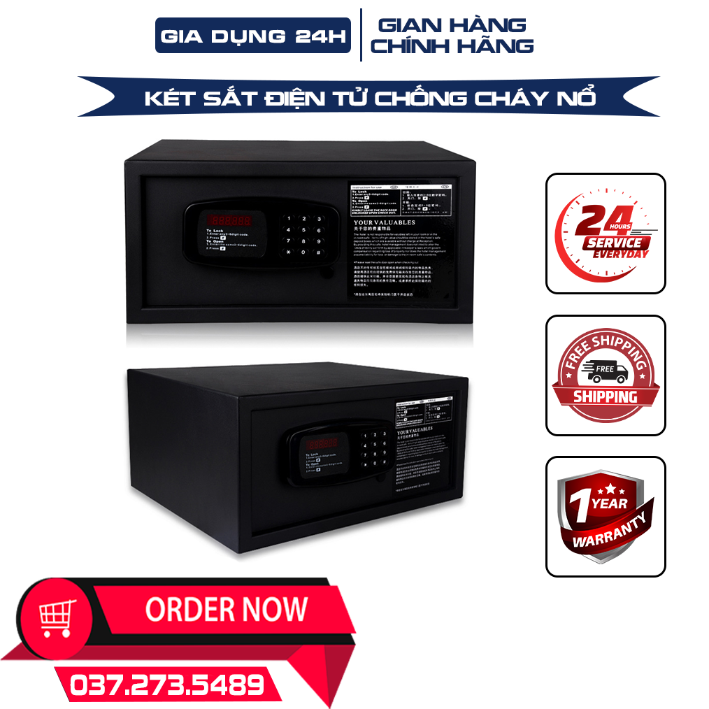 Két sắt khóa điện tử chống cháy nổ, két sắt cỡ nhỏ cho gia đình, khách sạn an toàn tuyệt đối chống cạy trộm có khóa điện tử và khóa cơ